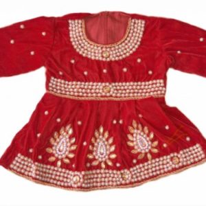 Red Embroidered Pashni Dress For Girl