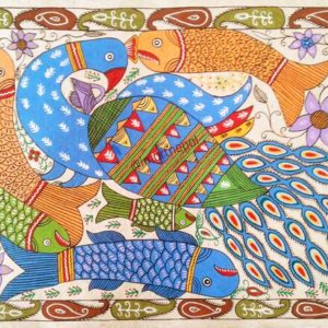Peacock and Fish Madhubani Painting